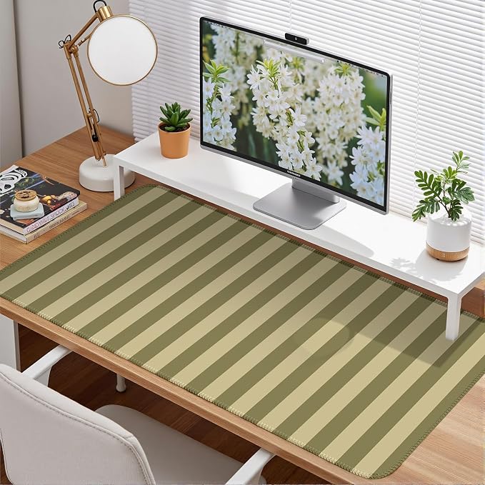 Olive Yellow Striped Desk Mat Cute Pastel XXL Large Gaming Mouse Pad Desk Pad - Image 2