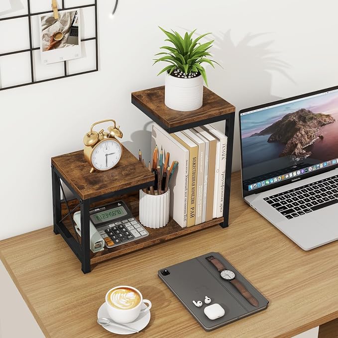 ELITEROO Desktop Shelf Organizer, 3 Tier Office Shelves, Wood Desk Organizers - Image 2