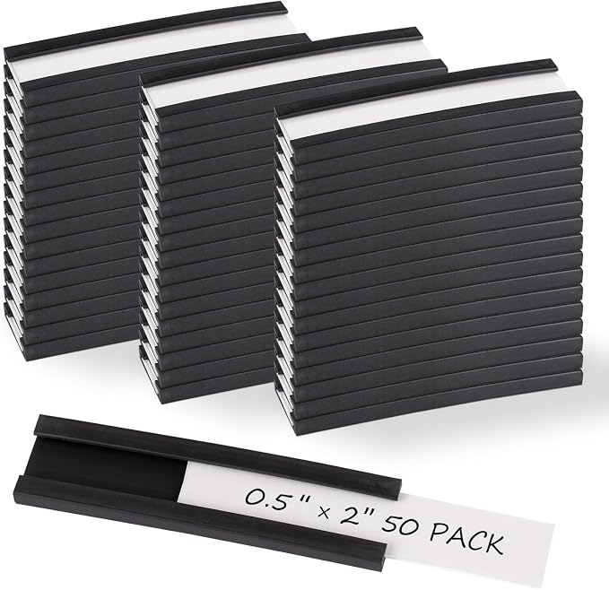 Realth C Channel Magentic Label Holders 50 Pack 0.5" x 2" | Magnetic Name Tags by Realth