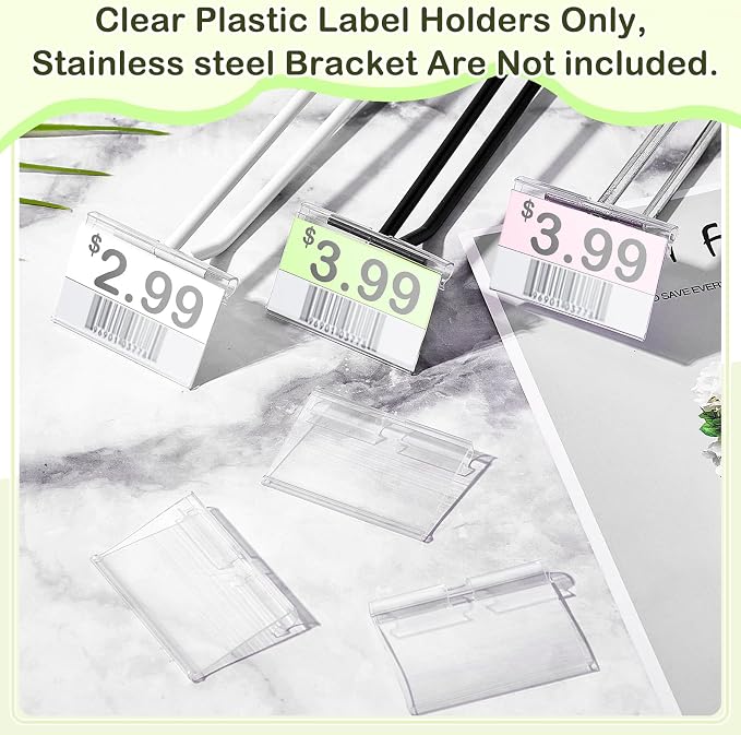 Tatuo 100 Pcs Reusable Plastic Wire Shelf Label Holders, Price Card Sign - Image 8