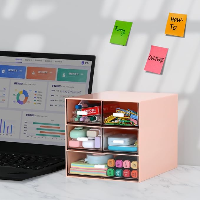 Desk Organizer with 5 Drawers, Rectangular Office Stationery Supplies Desktop - Image 4
