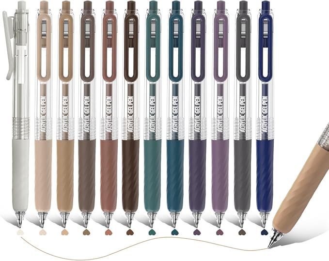 XIAPN Acrylic Gel Pens, 12 Maillard & Variegated Black Colors | 0.7mm Tip by ReliableAffordableQuality