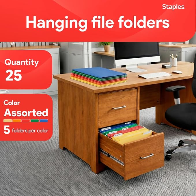 Staples Heavy‑Duty Reinforced Hanging File Folders, Legal Size, 1/5‑Cut Tabs - Image 2