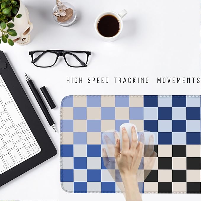 Checkered Desk Mat Blue Large Mouse Pad - Image 5