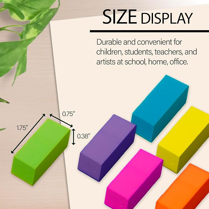 BAZIC Products Neon Bevel Block Erasers, Latex-Free, 24-Box | soft latex-free - Image 2