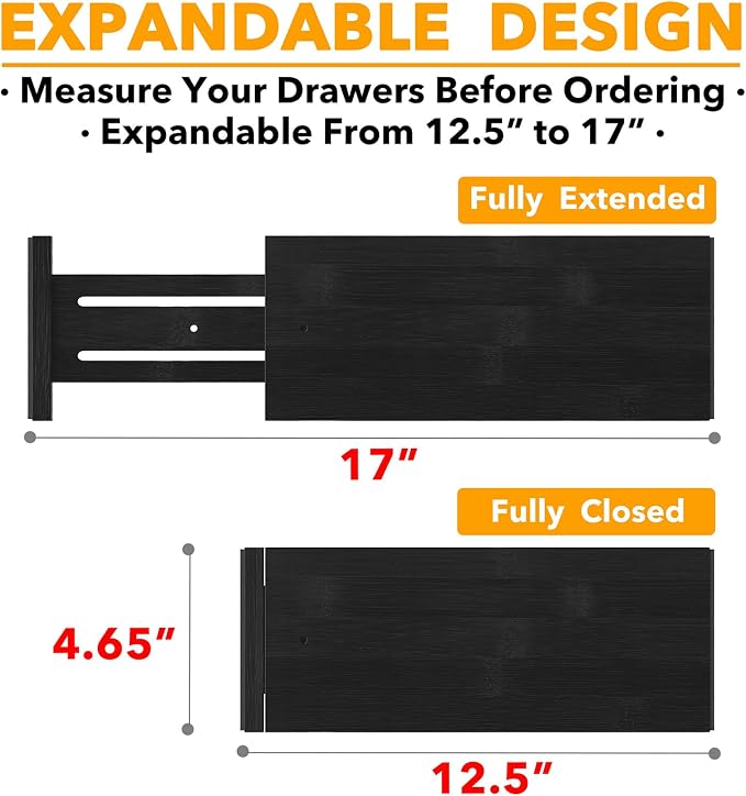 SpaceAid Bamboo Dresser Drawer Dividers 6 Pack, 4.65“ High Adjustable 12.5“-17” - Image 3