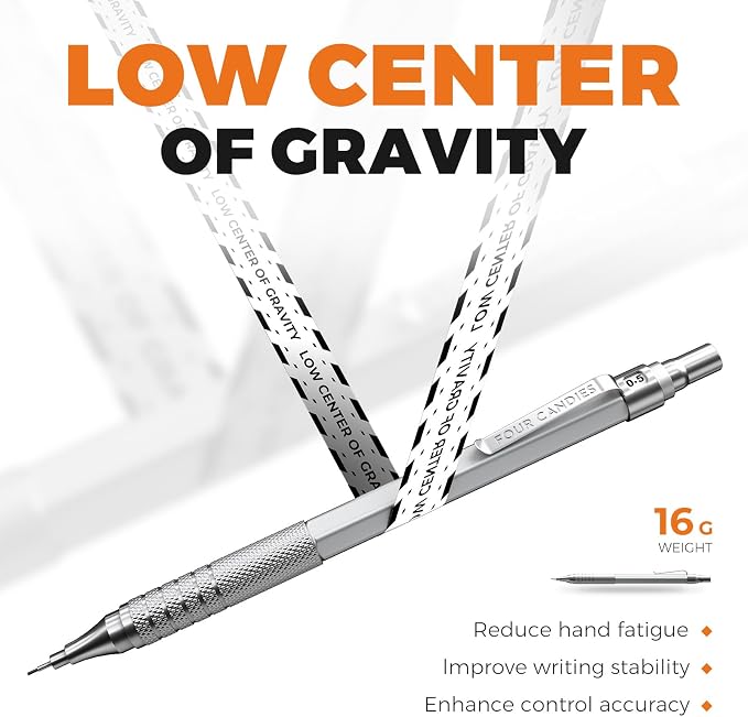 Four Candies 2PCS 0.5mm & 0.7 mm Metal Mechanical Pencils Set, 12 Erasers - Image 5