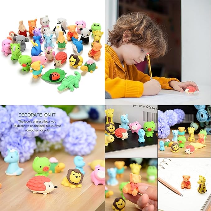 URSKYTOUS 60Pcs Animal Erasers Desk Pets - Image 6