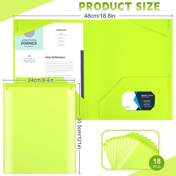 Henoyso 18 Pack Fluorescent Green Plastic Folders - Image 2