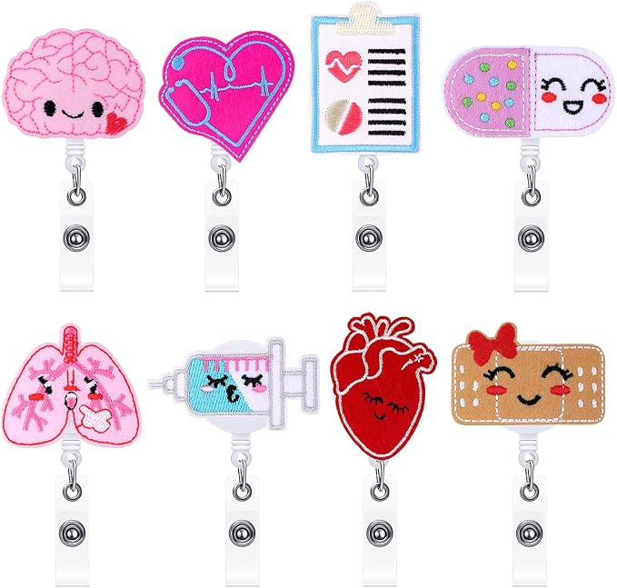 Zonon 8 Pcs Nurse Badge Reels Pediatric Badge Reels Cute Felt Retractable Funny by Zonon