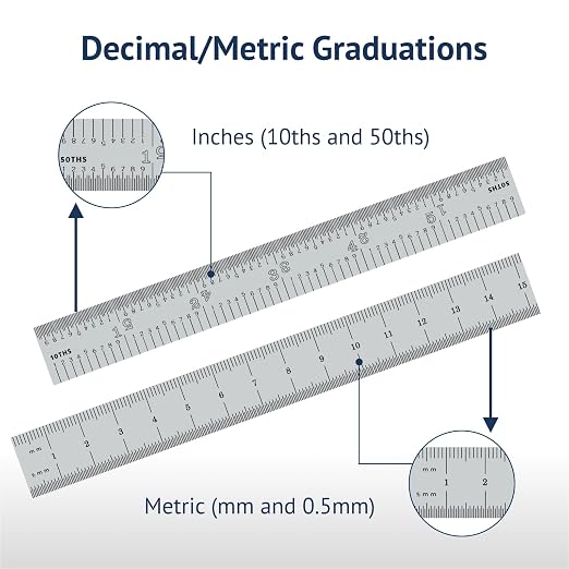 PEC Tools 6"/150mm Rigid Metal Ruler, High-Quality Steel Machinist Rule - Image 6