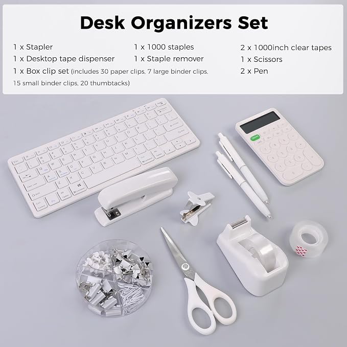SKYDUE White Office Supplies Set, Desk Accessories, Tape Dispenser, - Image 6