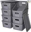 Plastic Storage Baskets with Lid-Plastic Storage Containers Stackable Storage by OHMLOVE