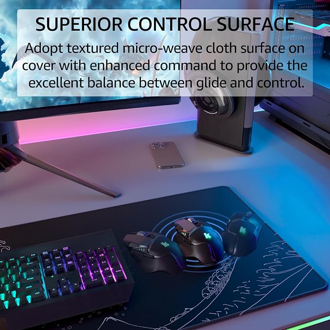 KTRIO Large Gaming Mouse Pad, Desk Mat, 31.5 x 11.8 in, Kanagawa Wave, XL | - Image 2
