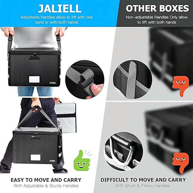 File Box with Lock, Fireproof Document File Organizer Box with Zipper & - Image 2