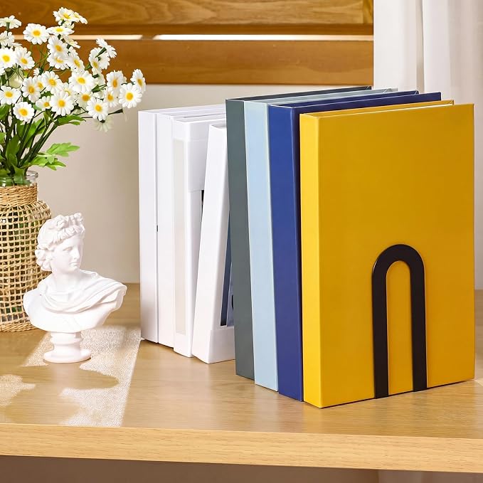 Chunful 2 Pcs Black Modern Metal Book Ends - Image 2