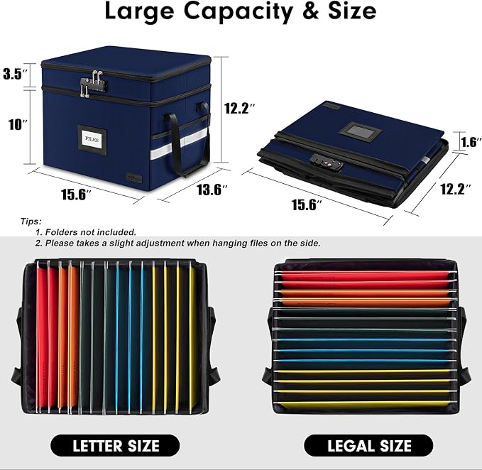 Fireproof Document Box with Lock, 2-Layer File Box Storage Organizer with 5 - Image 4