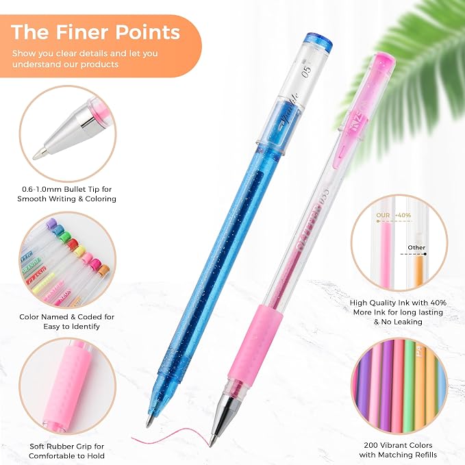 ZSCM 400 Pack Gel Pens for Adult Coloring Book, 200 Artist Colored Pens - Image 2