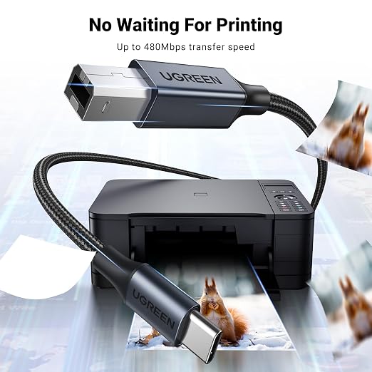 UGREEN USB B to USB C 6.6 FT Printer Cable, Nylon USB B to C Cord - Image 5