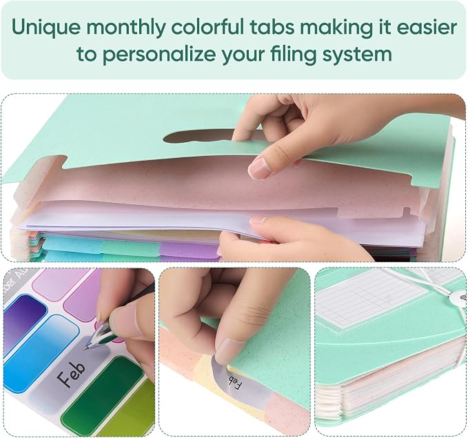 Agoer 13 Pockets Accordion File Organizer, Wheat Straw Expanding File Folder - Image 6