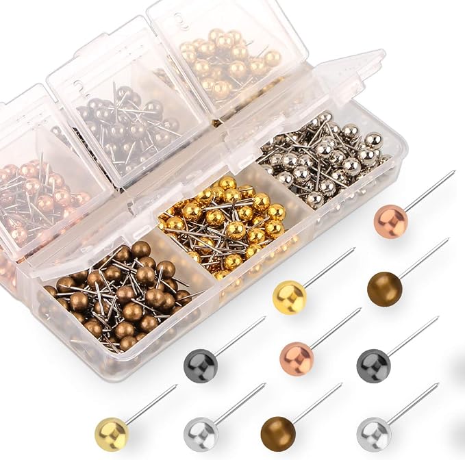 Push Pins Map Tacks 1/8-Inch Metallic Color Beads Head Marking Pins, 6 Colors by Yalis
