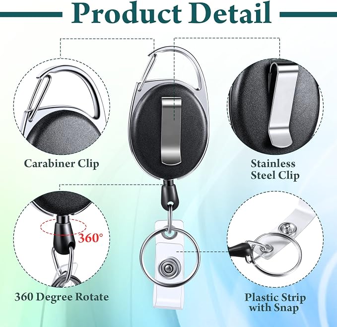 Laumoi 150 Packs Retractable ID Badge Holder Name ID Badge Reel Clips Keychain - Image 3