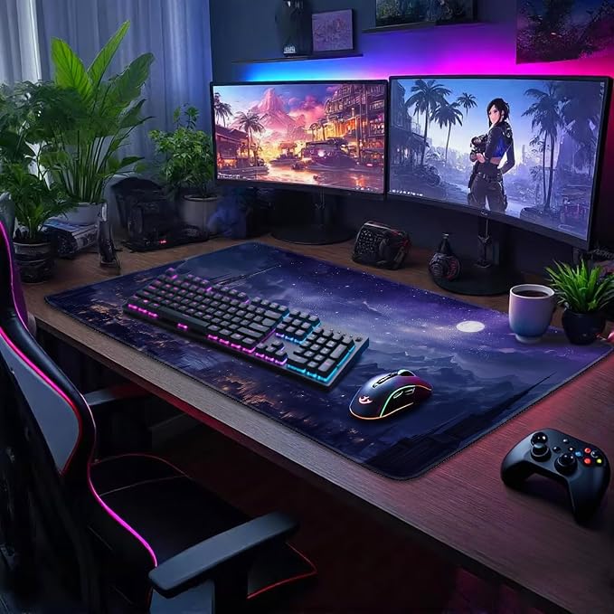 Fantasy Castle Night Scene Large Gaming Mouse Pad 31.5"x15.7"｜XXL Desk Mat - Image 2