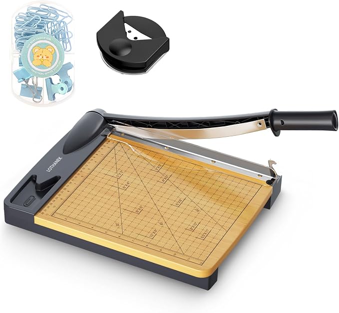 12'' Wood Guillotine Paper Cutter, Heavy Duty Wood Base Paper Trimmer by LOTHANEK