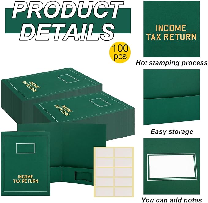 Kisston 100 Pcs Tax Return Folders Bulk 2 Pocket Gold Foil Stamped Income Tax - Image 2