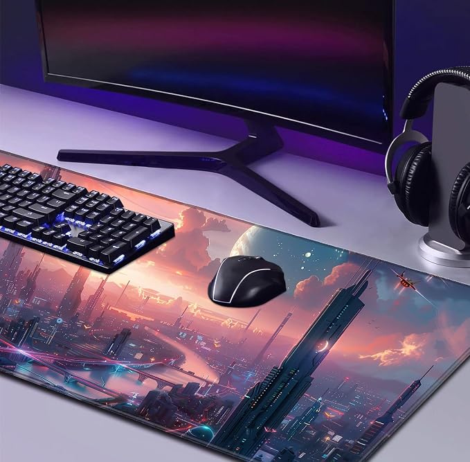 Digital Night Scene Office Art Desk Mat, Female Learning Computer Mouse Mat | - Image 4