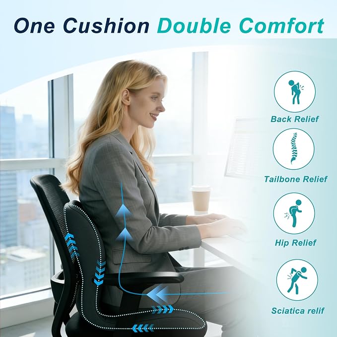 Seat Cushion for Office Chair and Car, Lumbar Support Pillow for Office Chair - Image 4