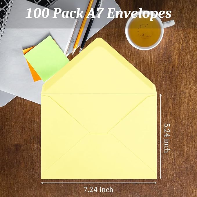 100 Pack A7 Envelopes, Light Yellow Greeting Card Envelopes Self Seal, 5.24 x - Image 3