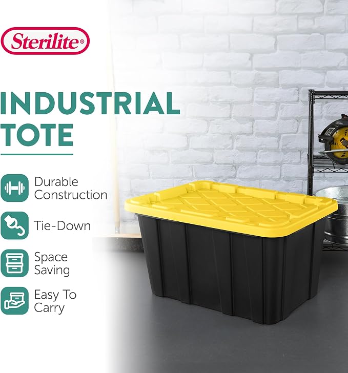 Sterilite 4-Pack 27 Gallon Industrial Storage Tote, Heavy-Duty Plastic Bins - Image 3