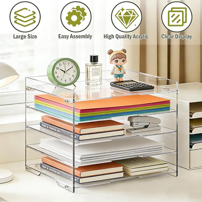 KKU 5 Tier Clear Acrylic Desk Organizer, Letter Tray Paper File Desk Organizer - Image 4