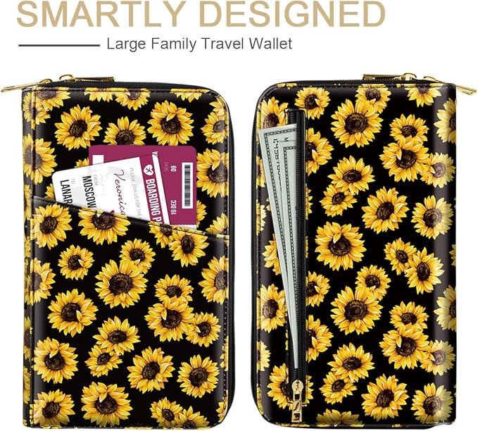 Family Passport Holder Wallet RFID Blocking Document Organizer PU Leather - Image 3