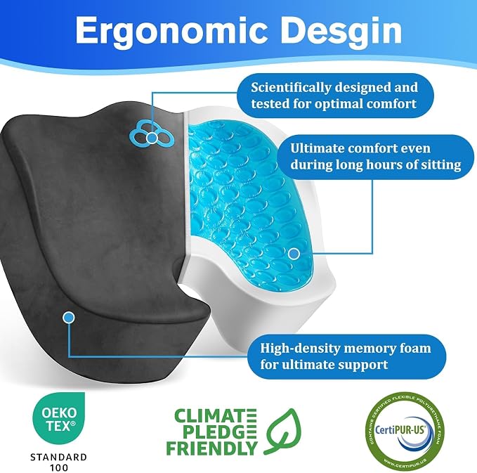 CushyOasis Seat Cushion, Gel Chair Cushions, Office Chair Cushions, Anti-Slip - Image 2