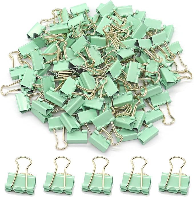 Light Green Binder Clips, Mini Paper Clip, Small Paper Clamps 15mm, 100 Pack by YCVIORING