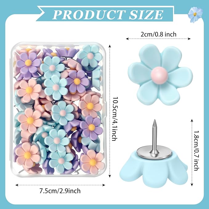 Sawysine 60 Pcs Cute Push Pins Decorative Push Pins Thumb Tacks Colorful Flower - Image 2