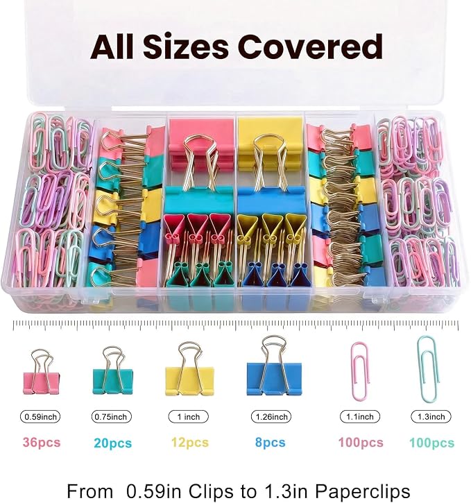 276Pcs Paper Clips and Binder Clips Assorted Sizes，Colored Binder Paper Clips - Image 2