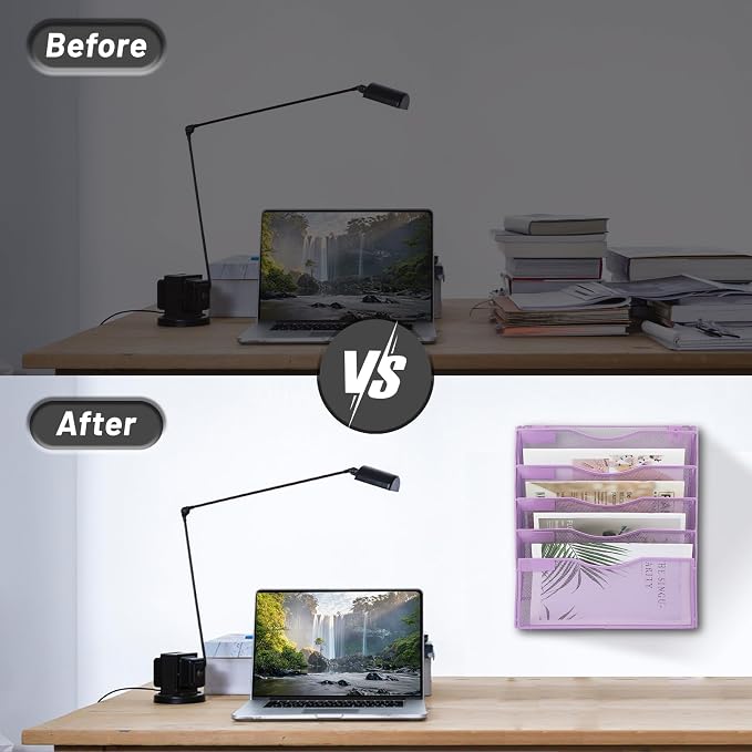 EASEPRES 5 Pocket Mesh Hanging Wall File Organizer, Wall Mounted Mail Paper - Image 3