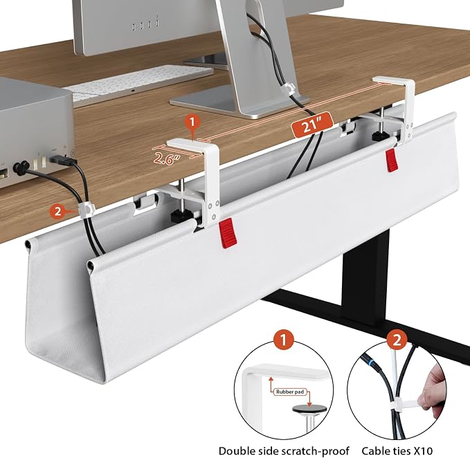 Univivi No Drill Under Desk Cable Management Tray, Clamp/Screw Mount Desk Cable - Image 3