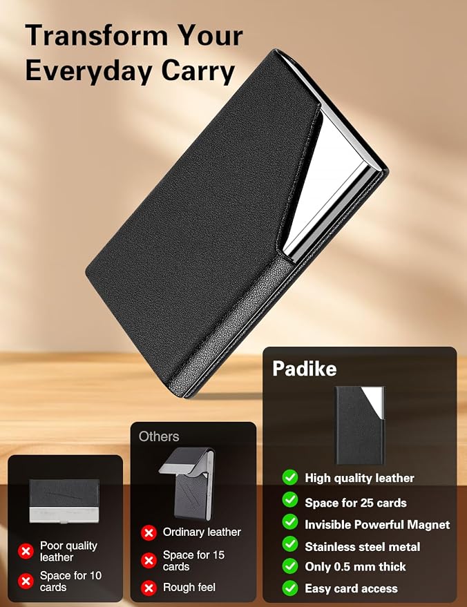 Padike Business Card Holder, Upgraded Leather Business Card Case Pocket Card - Image 2