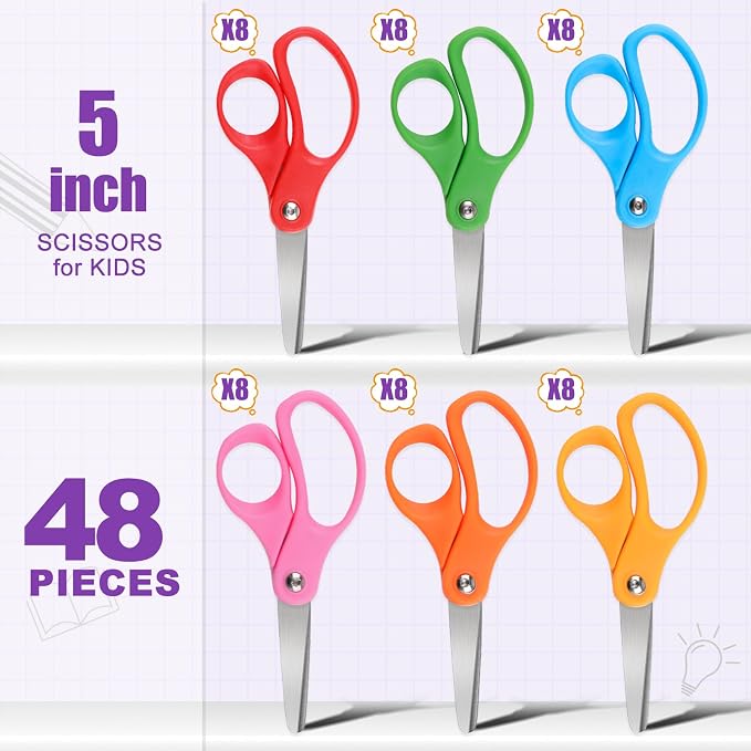 BURVAGY 48 Packs 5" Small School Student Blunt Tip Craft Kids Scissors - Image 2