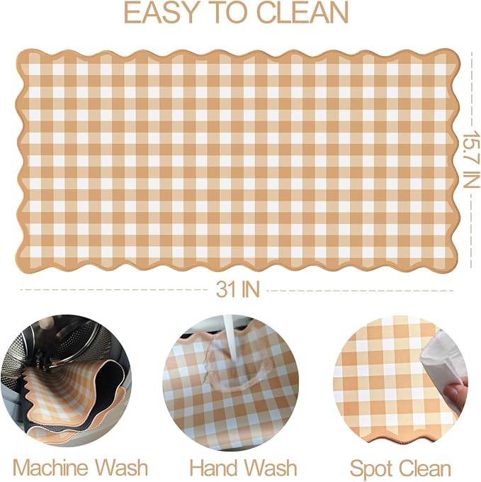 Scalloped‌ Orange Checkered Gingham Desk Mat Cute Pastel Large Mouse Pad Kawaii - Image 5