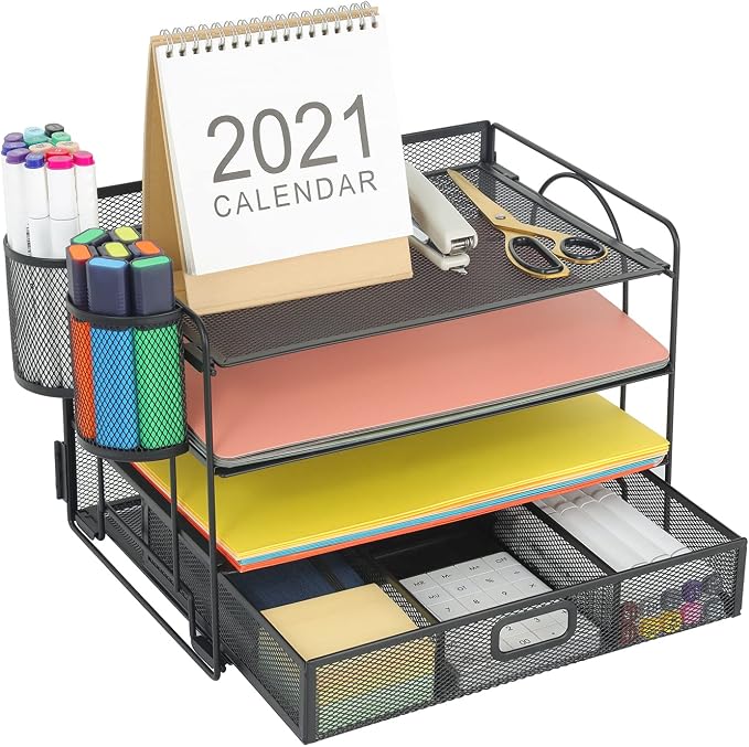 Marbrasse Desk Organizer and Accessories, 4-Tier Paper File Letter Tray by Marbrasse