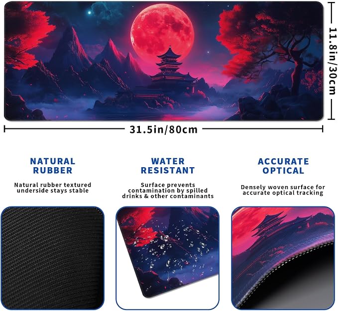 Darkness Red Moon Mouse Pad Abstract Red Mouse Pad 31.5x11.8 Inch Texture - Image 3