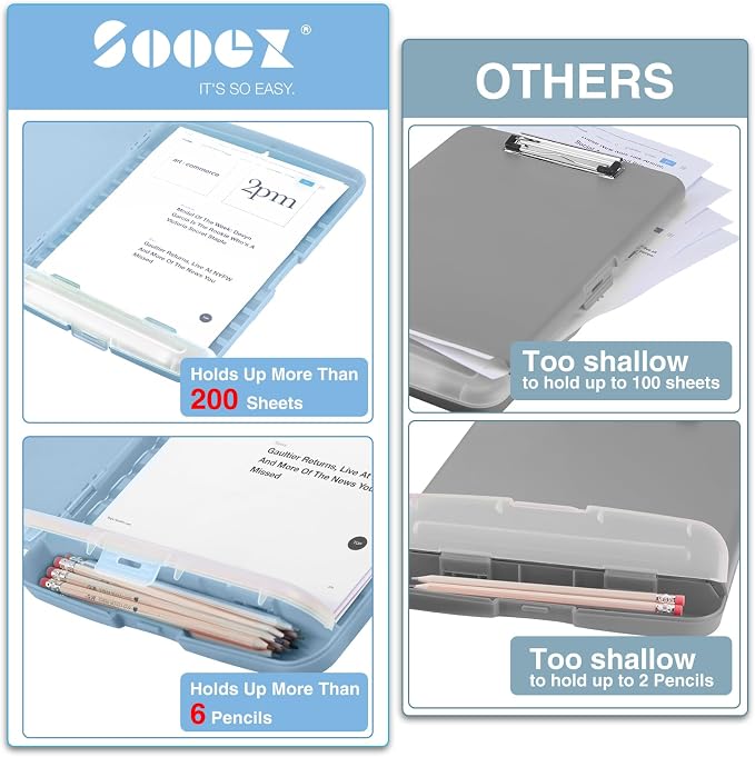 Sooez Clipboards with Storage, High Capacity Clip Boards 8.5x11 with Pen Holder - Image 3