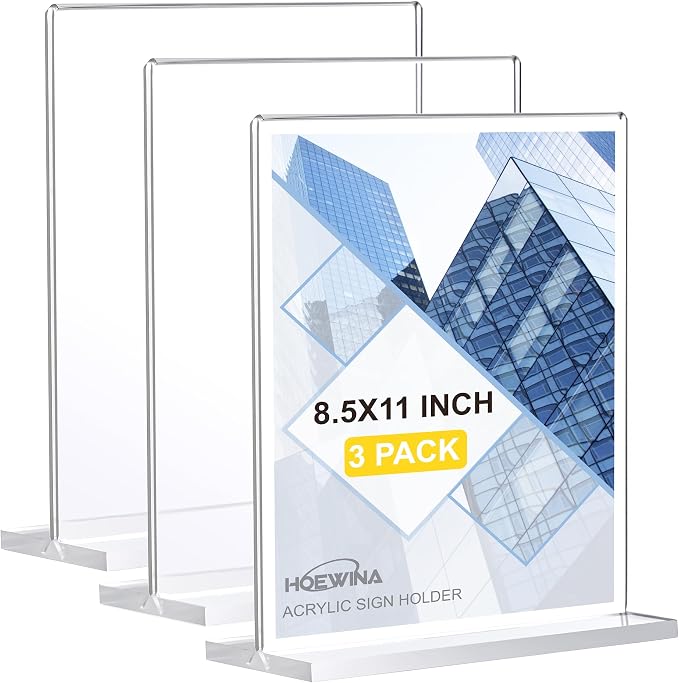 Hoewina Acrylic Sign Holder 8.5 x 11 Inch 3 Pack, Vertical Double Acrylic Stands by Hoewina
