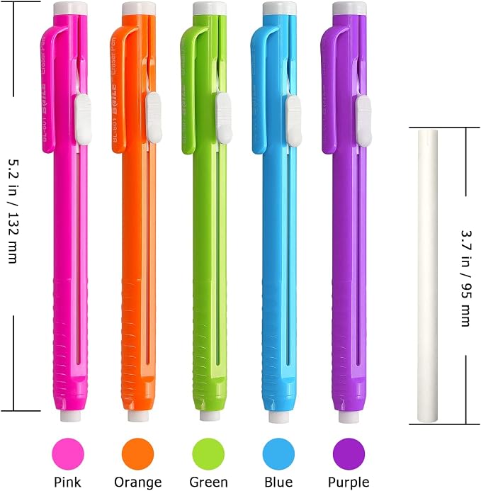 Retractable Mechanical Eraser Pen, Pen-Style Erasers, 5 Pack - Image 2