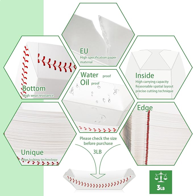 50 Pack 3Lb Paper Food Boat Trays, Baseball Birthday Decorations Baseball Party - Image 3
